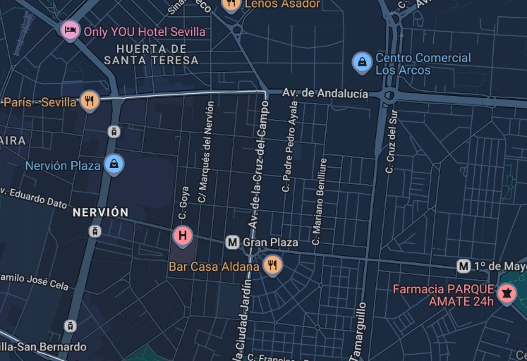 Mapa de la zona de Nervión y Gran Plaza, Sevilla